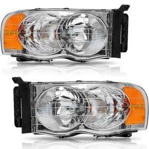 DWVO Headlights Assembly Compatible with 2002-2005 Dodge Ram 1500 2500 3500 Pickup Headlamp Replacement Black Housing Clear Reflector 
