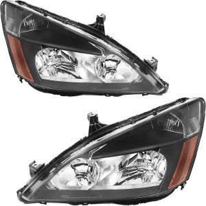 Black 2007 Honda Accord Headlight Assembly Replacement Black Housing Headlamp with Amber Reflector Driver and Passenger Side BRYGHT For 2003/2004 2005/2006 