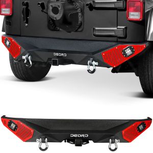 Full Width Back Bumper with Hitch Receiver & 2 x D-Rings 2/4 Doors oEdRo Off Road Rear Bumper Combo Compatible with 2007-2018 Jeep Wrangler JK & JKU Unlimited 