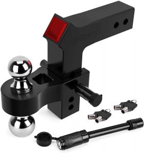 oEdRo Adjustable Trailer Hitch Ball Mount/Forged Aluminum Shank Anodized Black 2.5 Receiver/6 Drop 2 & 2-5/16 Combo Tow Balls w/Double Pin Key Locks 18500 lbs