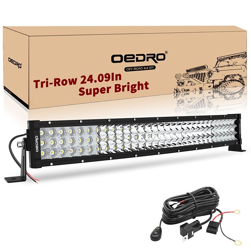 OEDRO? 22" 520W Curved Tri-Rows LED Light Bar With Wiring Harness