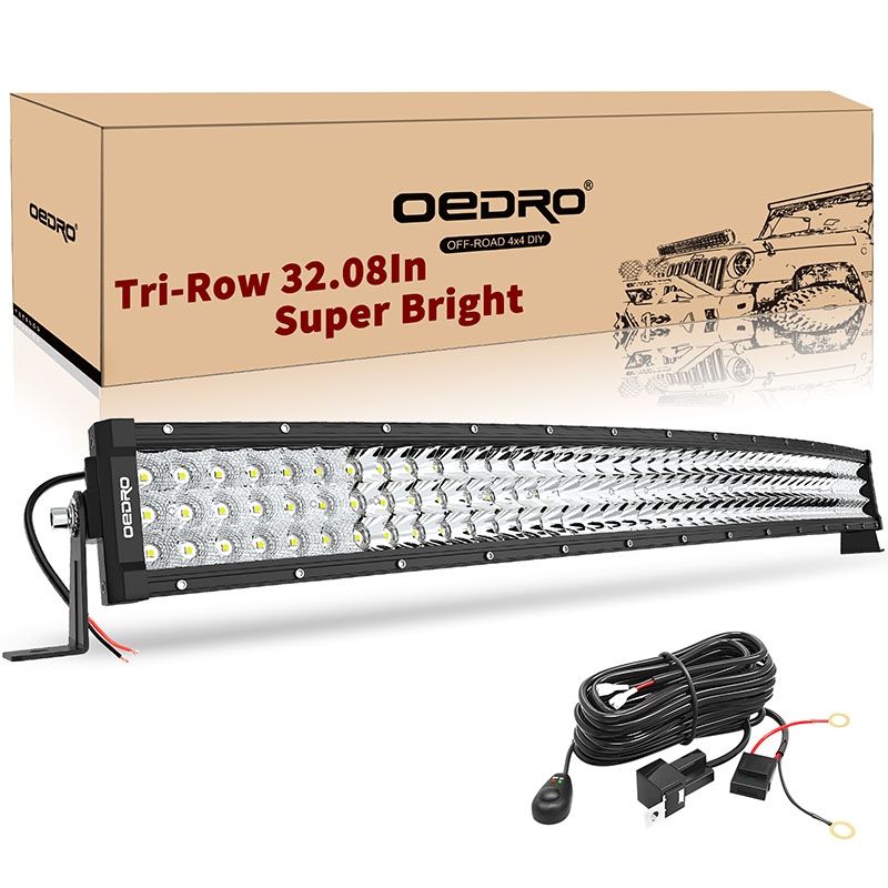 OEDRO? 32" 405W Curved Tri-Row LED Light Bar with Wiring Harness