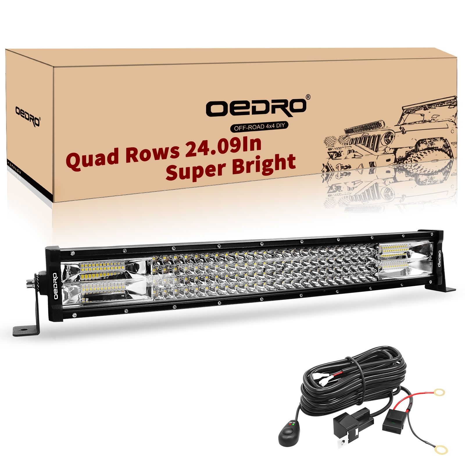 OEDRO? 22" 520W Curved Quad-Row LED Light Bar with Wiring Harness