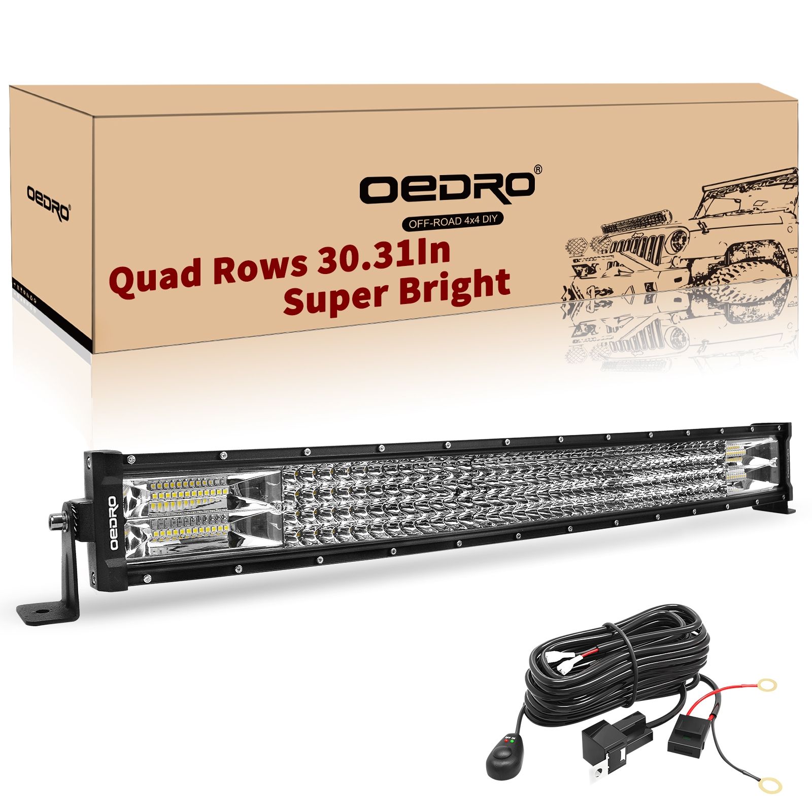 OEDRO? 32" 768W Curved Quad-Row LED Light Bar + Wiring Harness