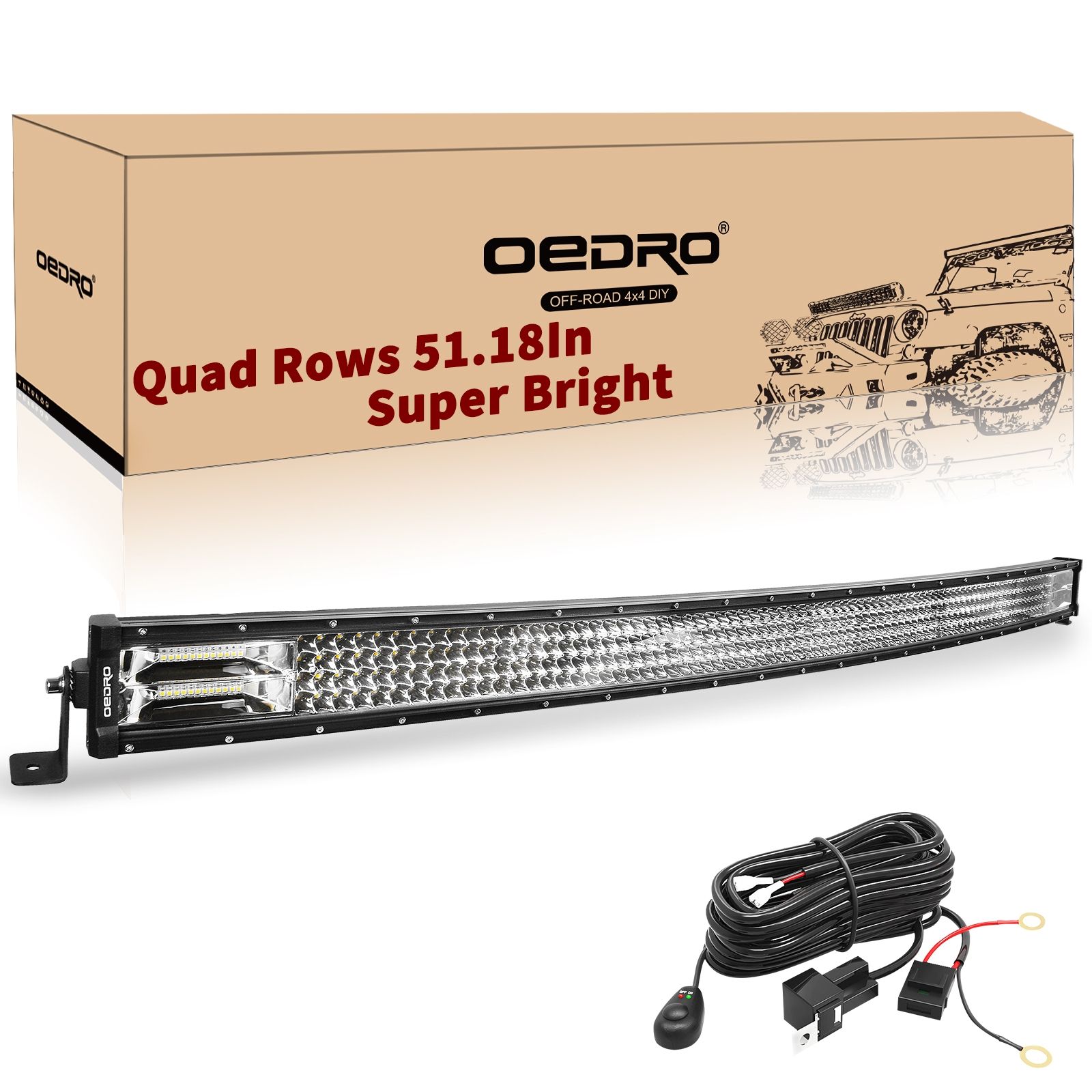 OEDRO? 50" 1368W Curved Quad-Row LED Light Bar With Wiring Harness