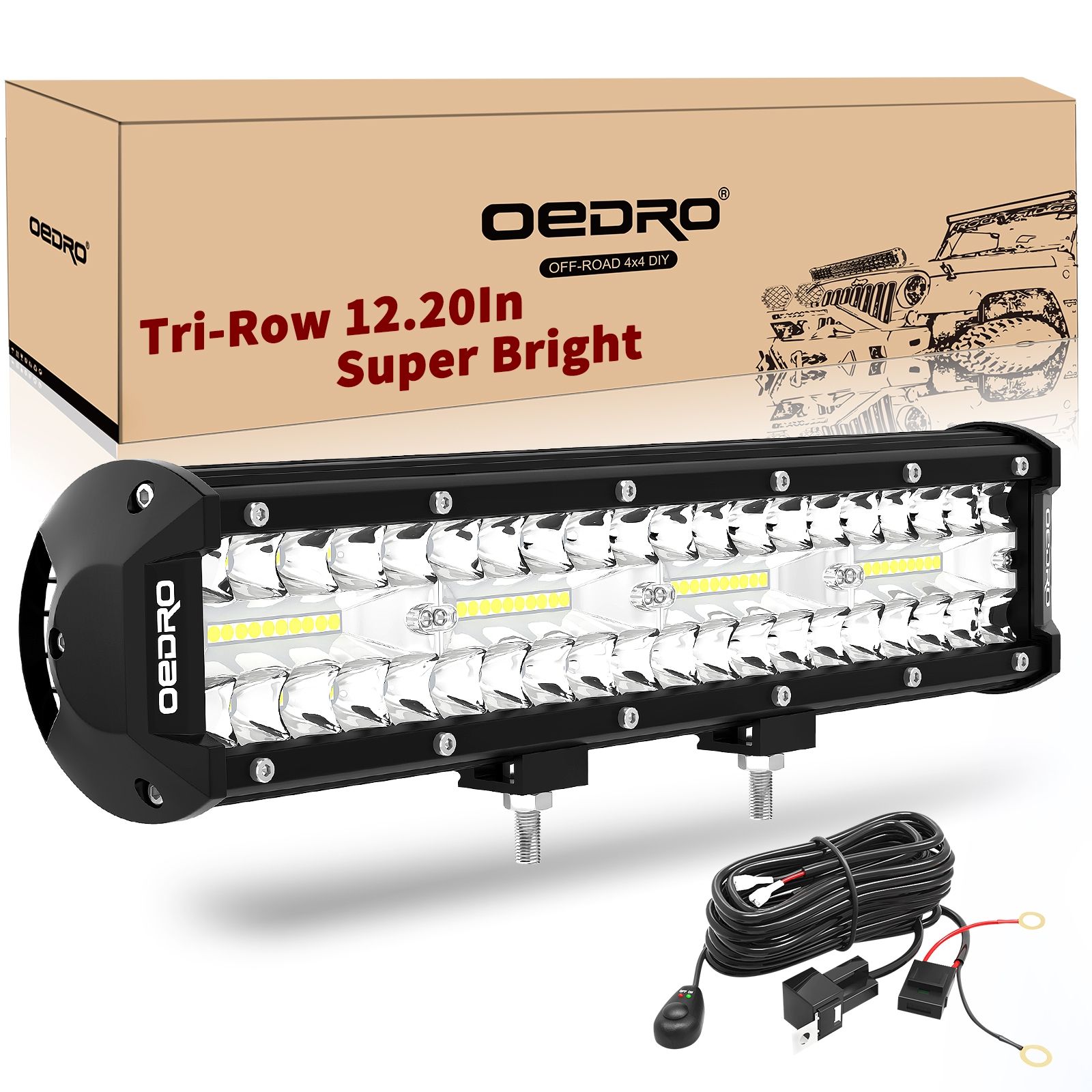 OEDRO? 12" 360W 25200LM Tri-Rows LED Light Bar + Wiring Harness