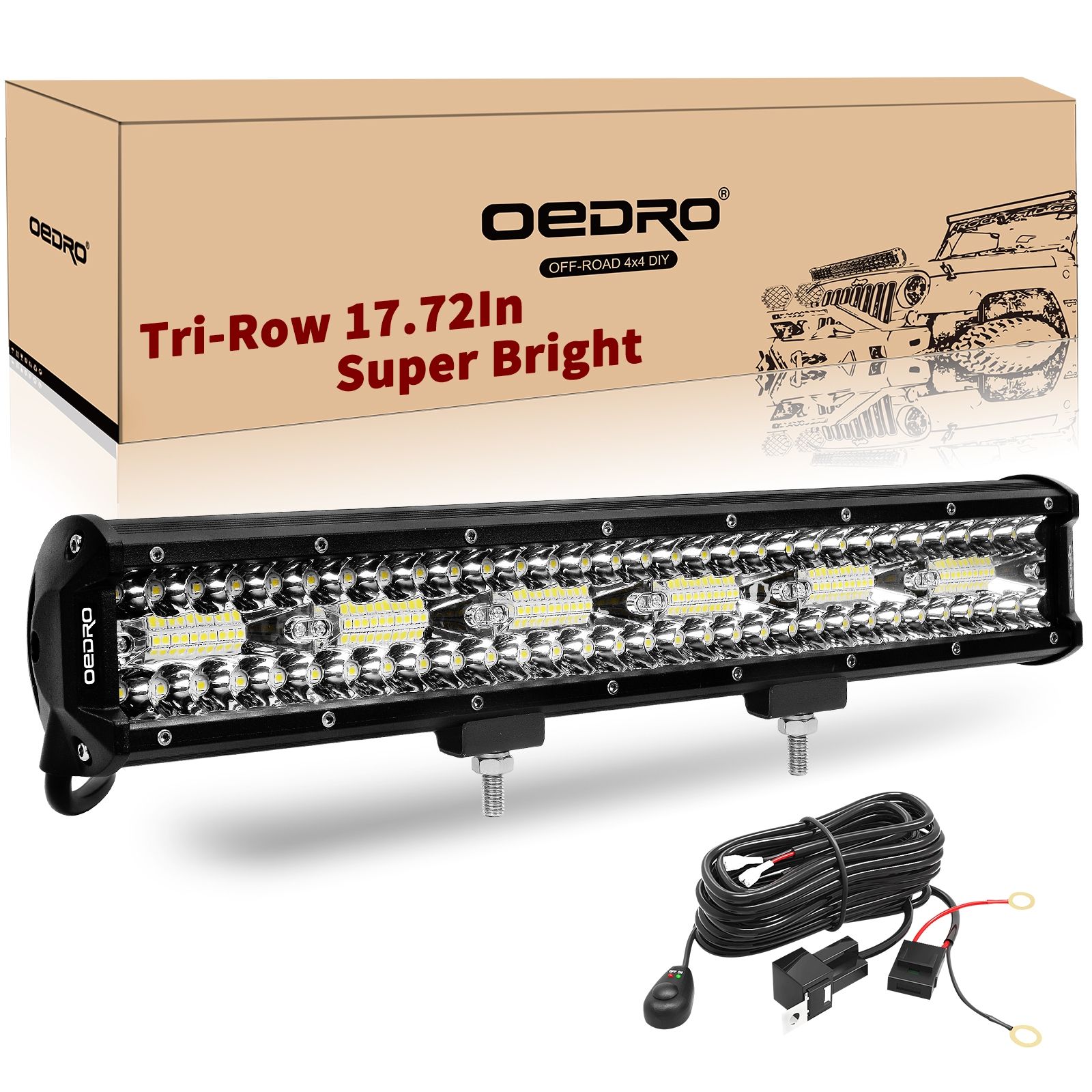 OEDRO? 17" 468W Tri-Rows LED Light Bar Led Work Lights + Wiring Harness
