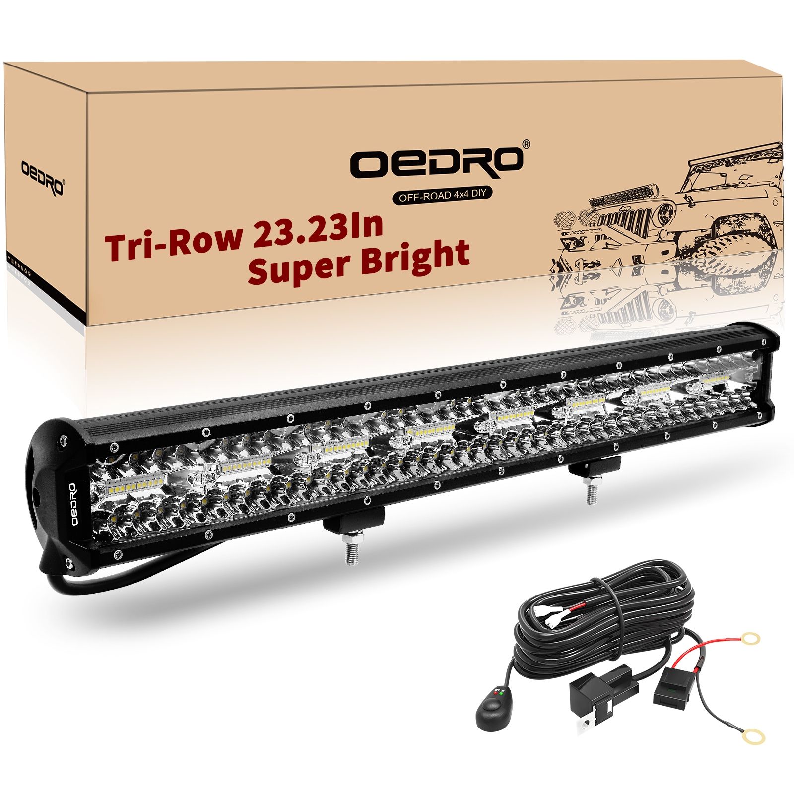 OEDRO? 23" 620W 43400LM Tri-Row LED Light Bar with Wiring Harness