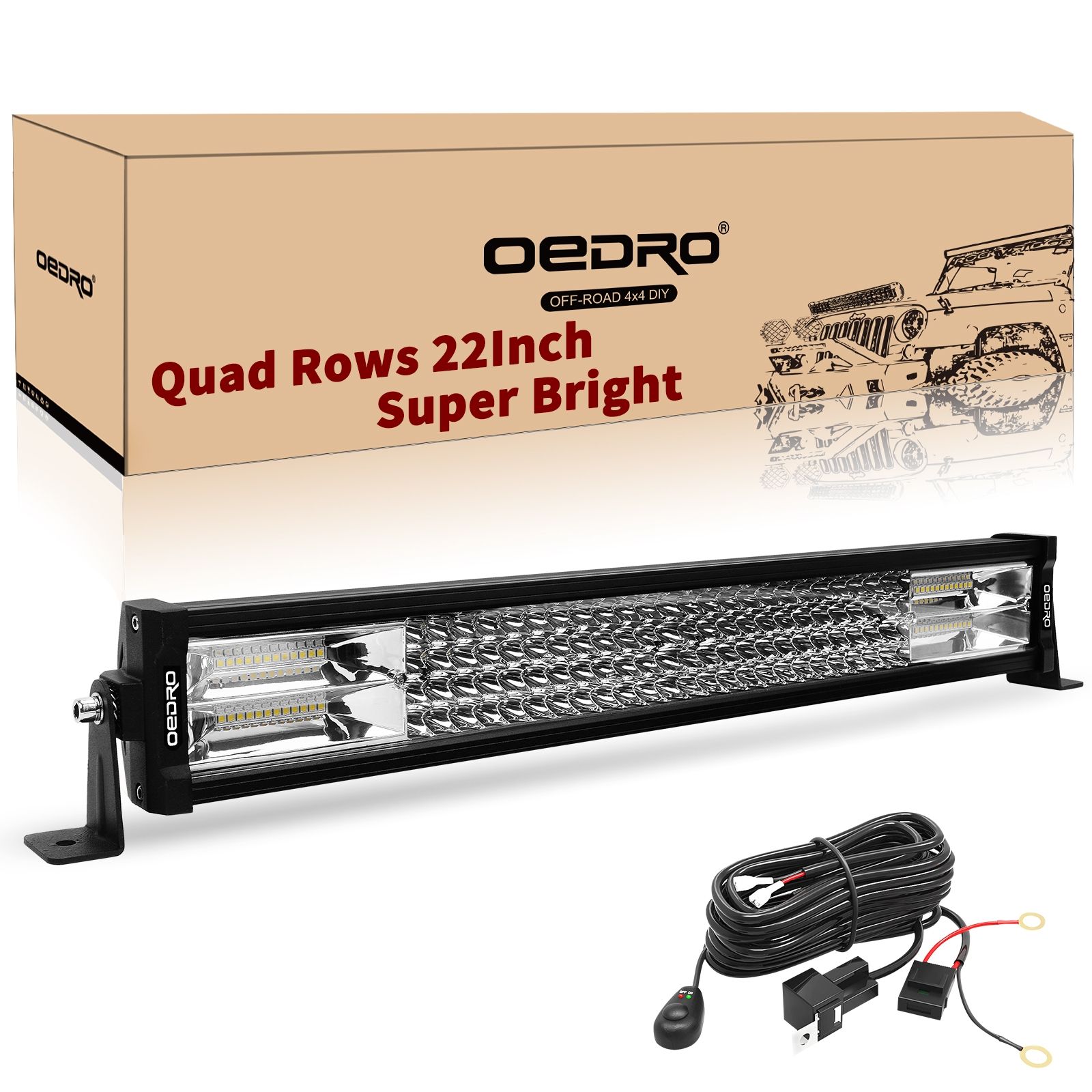 OEDRO? 22" 520W Quad-Rows LED Light Bar Led Work Lights + Wiring Harness