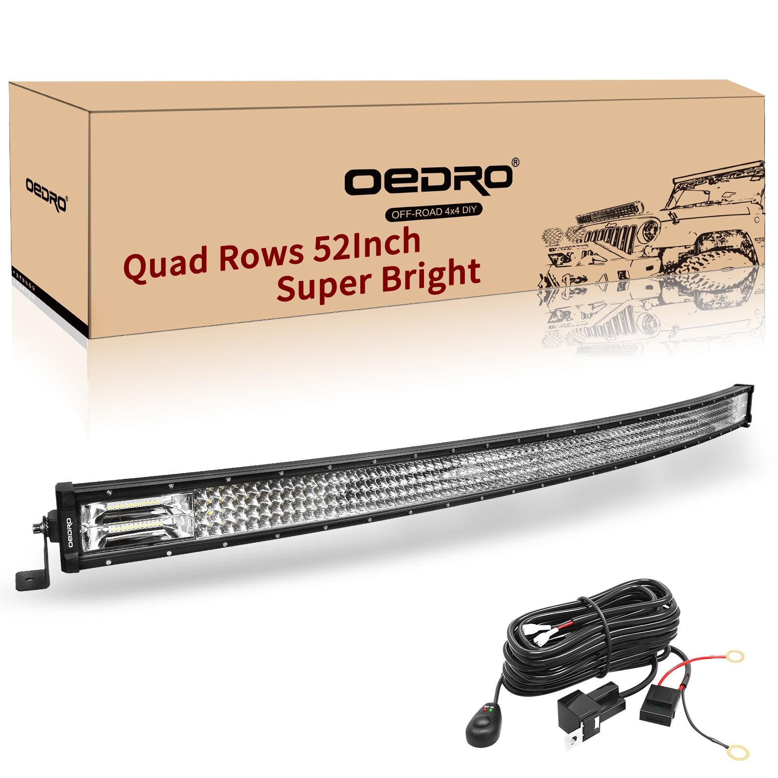 OEDRO? 52" Curved Quad-Row Off-road Led Light Bar & Wiring Harness for 4X4 ATV UTE Truck