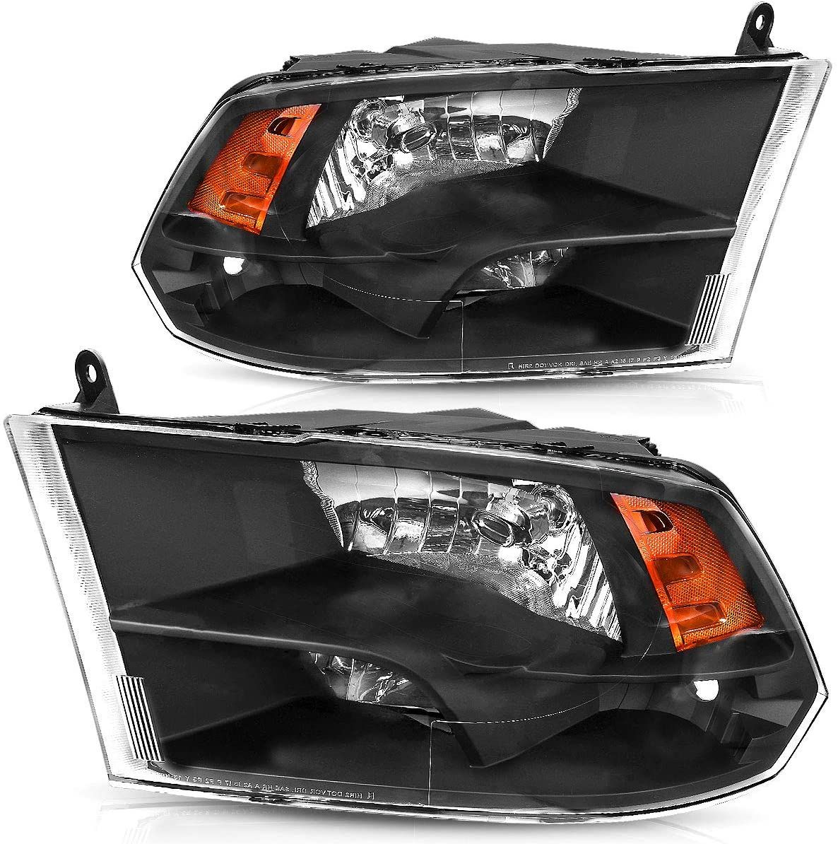 OEDRO? Amber Reflector Clear Lens Black Housing Headlights Assembly for 2009-2018 Dodge Ram 1500 2500 3500 Quad Cab