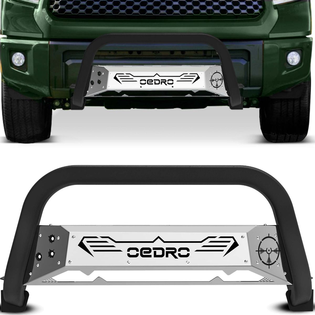 OEDRO? Front Brush Push Bumper Bull Bar for 2007-2021 Toyota Tundra with Light Mount