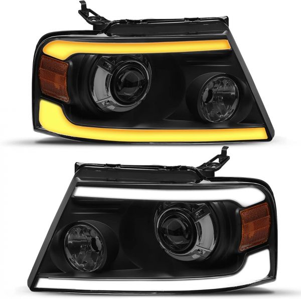 OEDRO? Headlights Assembly for 2004-2008 F-150 w/ LED Tube DRL Smoked Housing
