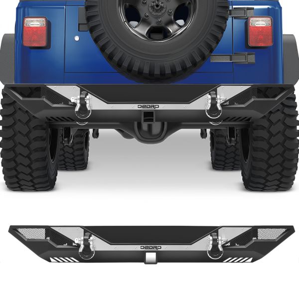 OEDRO? Rear Bumper for 1987-2006 Jeep Wrangler TJ & YJ with Hitch Receiver & 2 x D-Rings