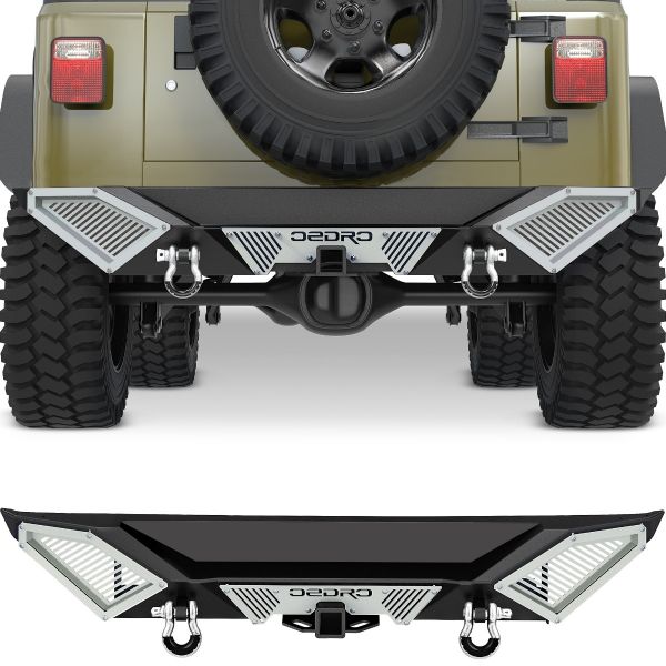 OEDRO? Rear Bumper for 1987-2006 Jeep Wrangler TJ & YJ, Off-Road Rear Bumper with Hitch Receiver & 2 x D-Rings