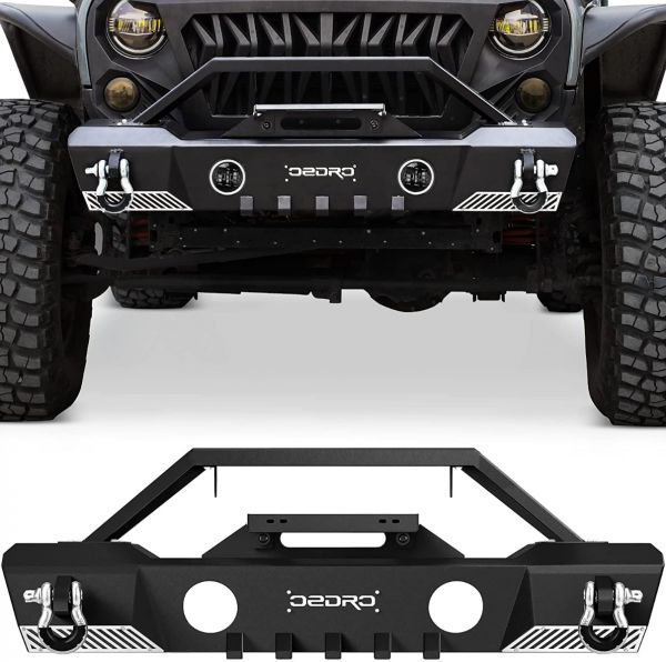 OEDRO? Stubby Front Bumper for 2007-2018 Jeep Wrangler JK & JKU Unlimited, Off-Road Bumper w/Fog Light Hole & D-Rings & Winch Plate