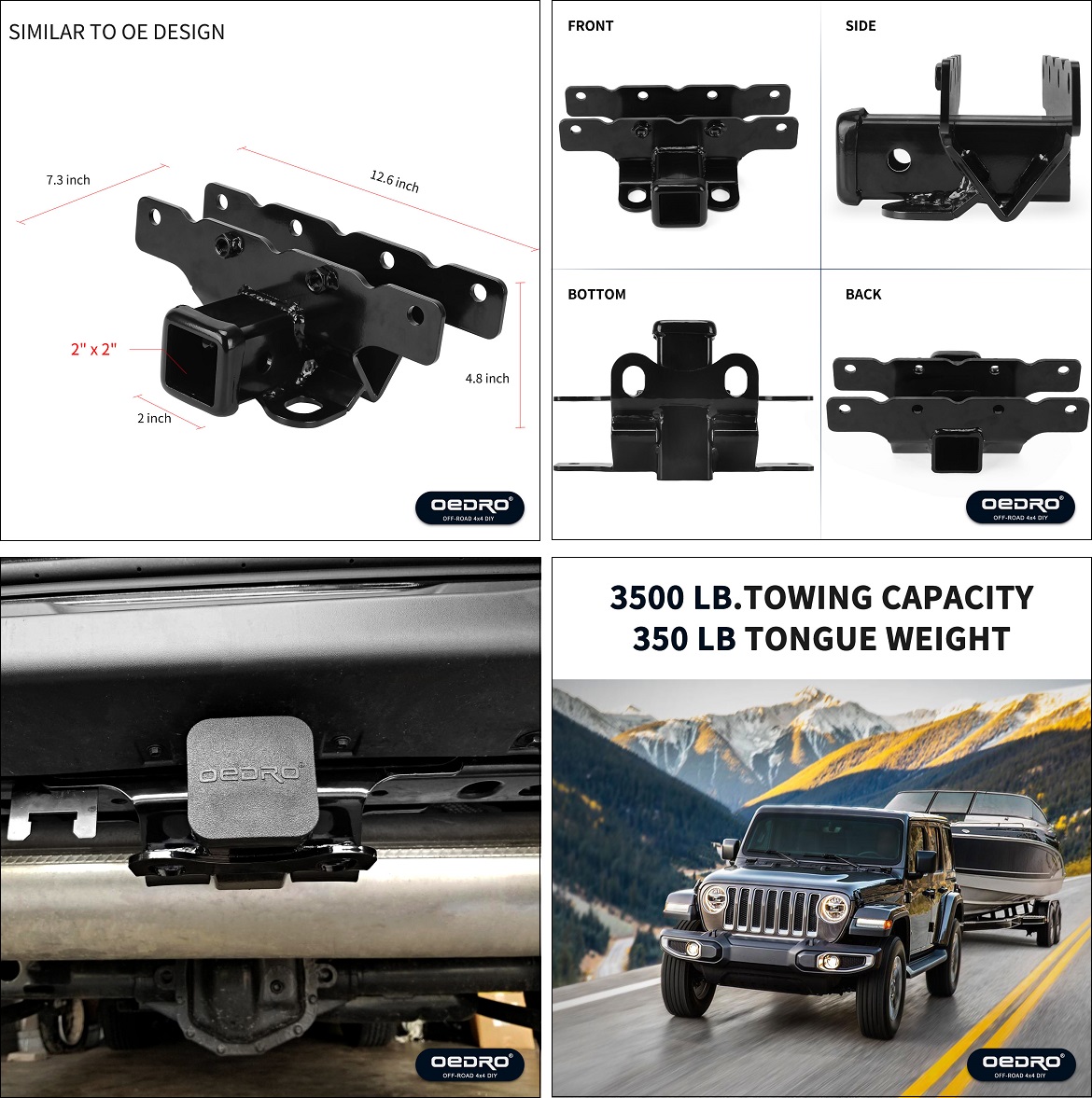 Towing Hitch Receiver 2 Inch Ball Locking Device Road Towing Kit for Jeep Wrangle JK JL 2007-2021 Accessories POKIAUTO Rear Trailer Hitch Kit for Jeep Wrangle JK JL 