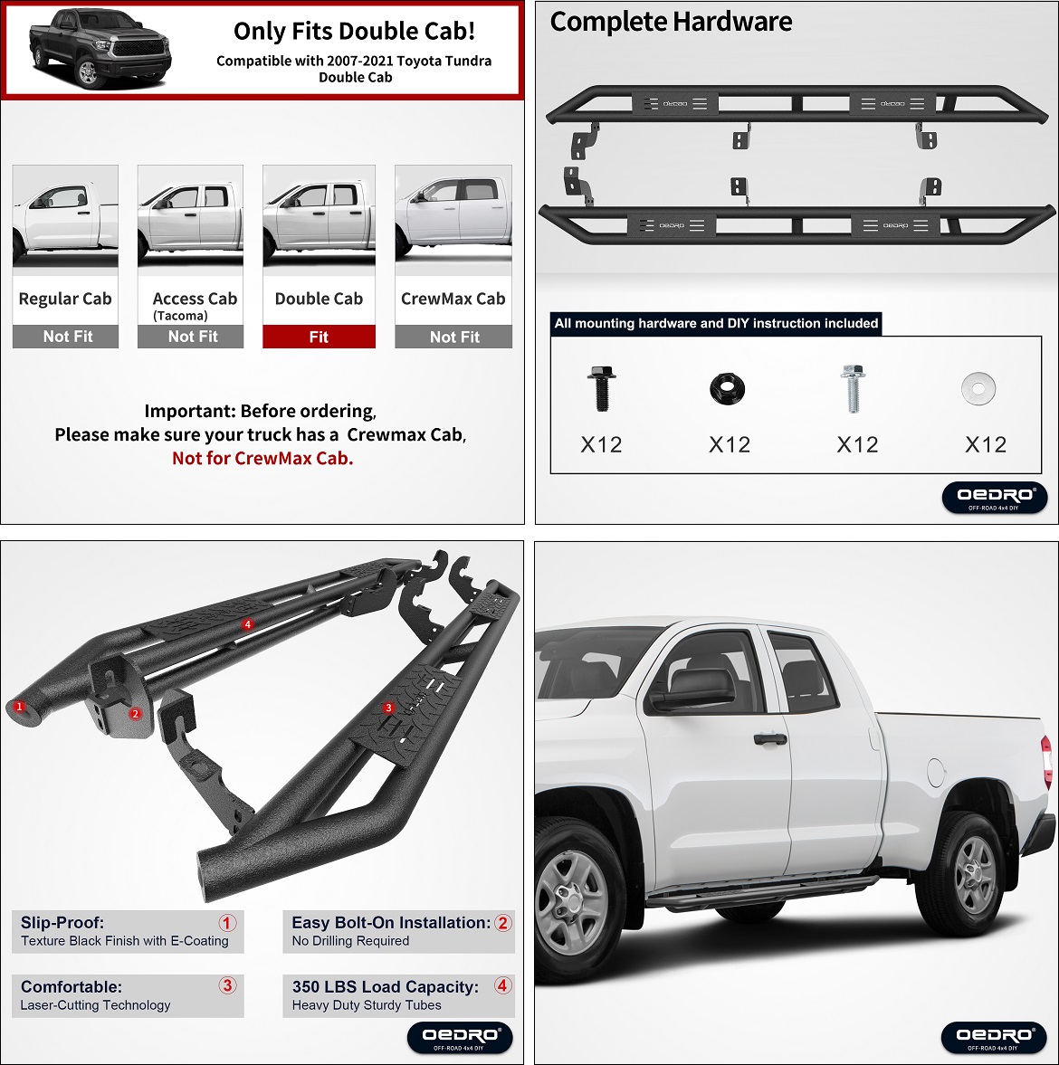 Mifeier 4 Bent Oval Side Step Nerf Bars Running Boards Fit 07-18 Toyota Tundra Double Cab with 2 Half Size Rear Doors 